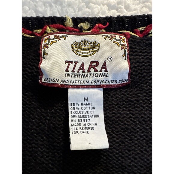 Vtg Tiara International Christmas Cardigan Sweater Embroidered And Beaded Size M - Picture 3 of 16